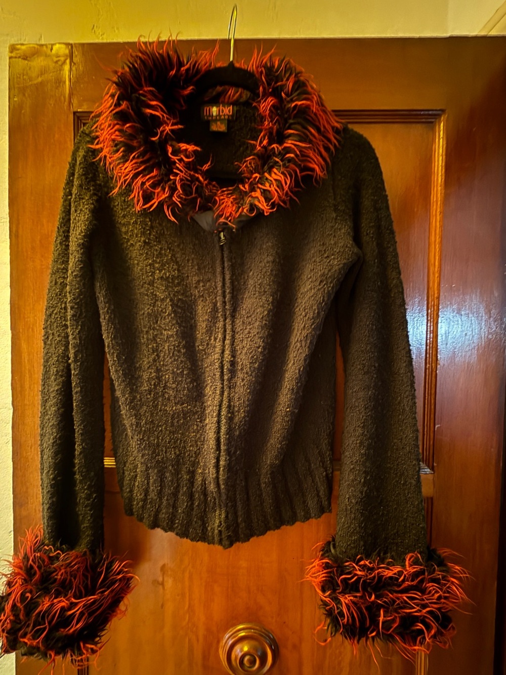 Morbid Threads Black Zip Sweater with Red-Trim Faux Fur SZ XL Vintage Hottopic